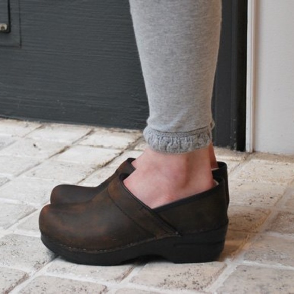 dansko brown oiled leather clogs